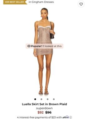 superdown Brown Plaid Mini Dress with White Trim
